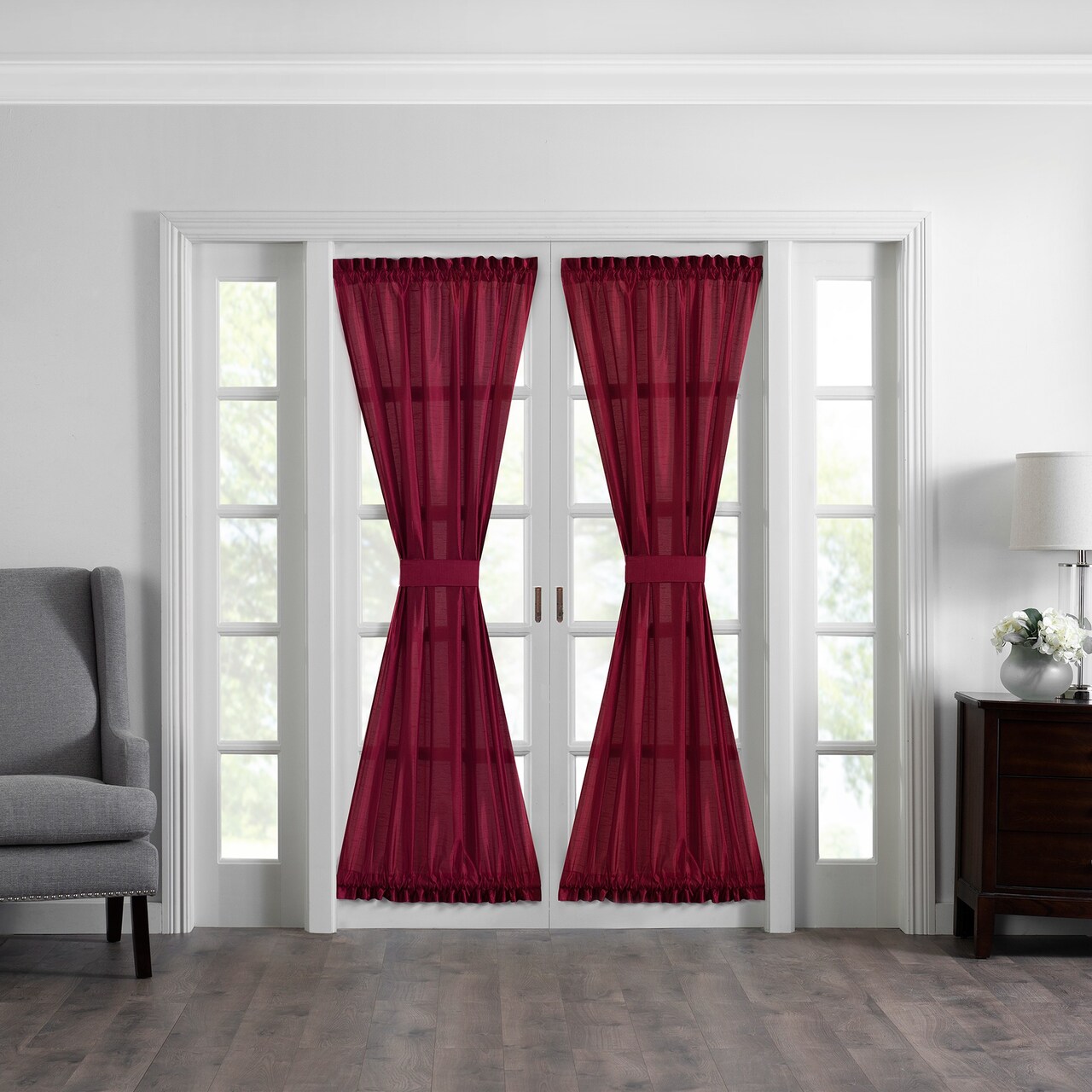 Threadmade Home Colette Faux Silk French Door Window Panel, Red - 54"W x 72"L